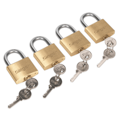 Siegen S0992 Brass Body Padlock with Brass Cylinder Keyed Alike - Pack of 4 Siegen