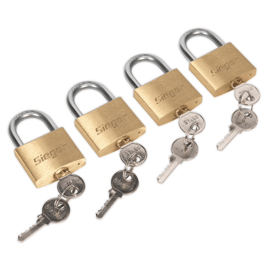 Siegen S0992 Brass Body Padlock with Brass Cylinder Keyed Alike - Pack of 4 Siegen