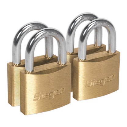 Siegen S0992 Brass Body Padlock with Brass Cylinder Keyed Alike - Pack of 4 Siegen