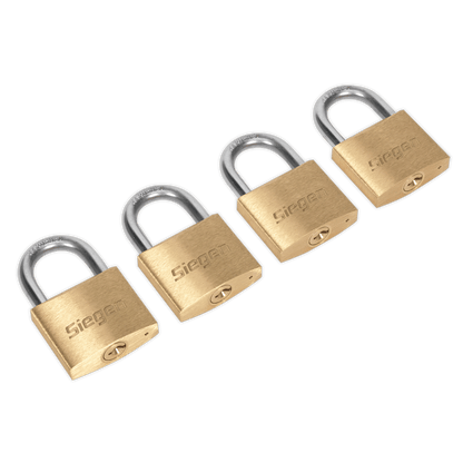 Siegen S0992 Brass Body Padlock with Brass Cylinder Keyed Alike - Pack of 4 Siegen
