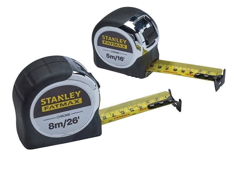 Stanley FatMax Chrome Pocket Tapes 5m/16ft & 8m/26ft Twin Pack STA043041 Stanley