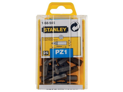 Stanley Pozidriv Bits PZ1 x 25mm Box 25 STA168945B Stanley