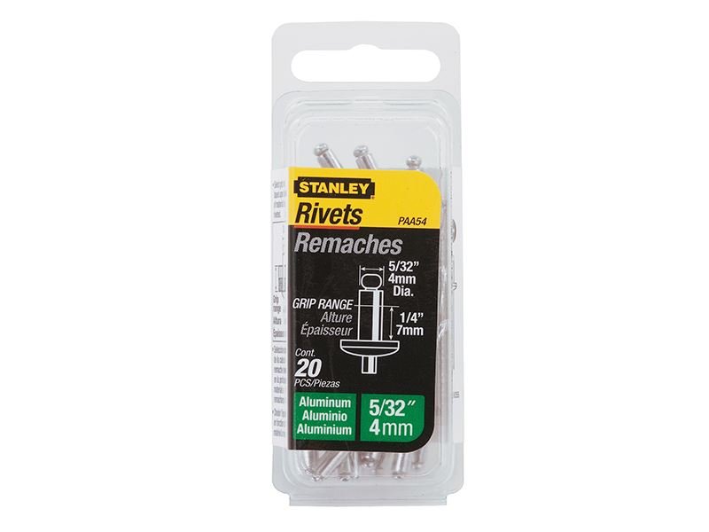 Stanley 1-PAA54 Aluminium Rivets Medium 4 x 7mm Pack of 20 STA1PAA54 Stanley