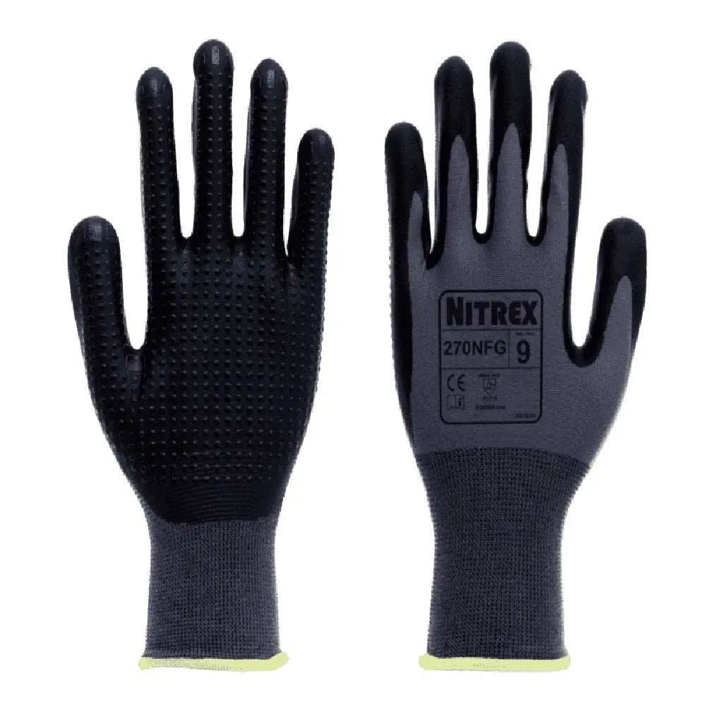 10 Pairs Nitrex Nitrile Coated Dot Grip Palm Work Gloves 9 L 270NFG Nitrex