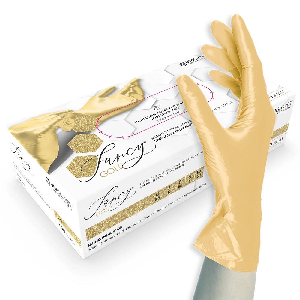 Box 100 Unigloves Fancy Gold Powder Free Nitrile Disposable Gloves 751 Unigloves