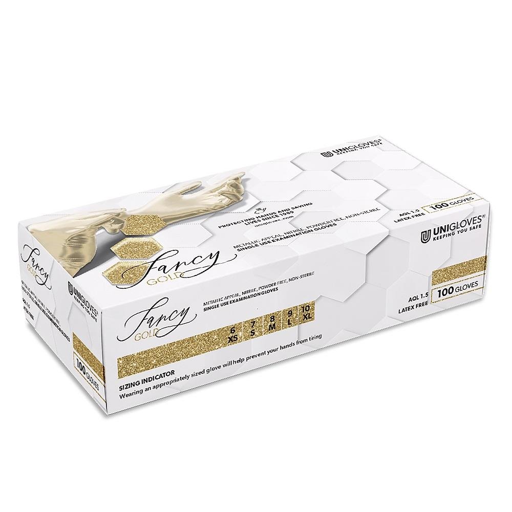 Box 100 Unigloves Fancy Gold Powder Free Nitrile Disposable Gloves 751 Unigloves