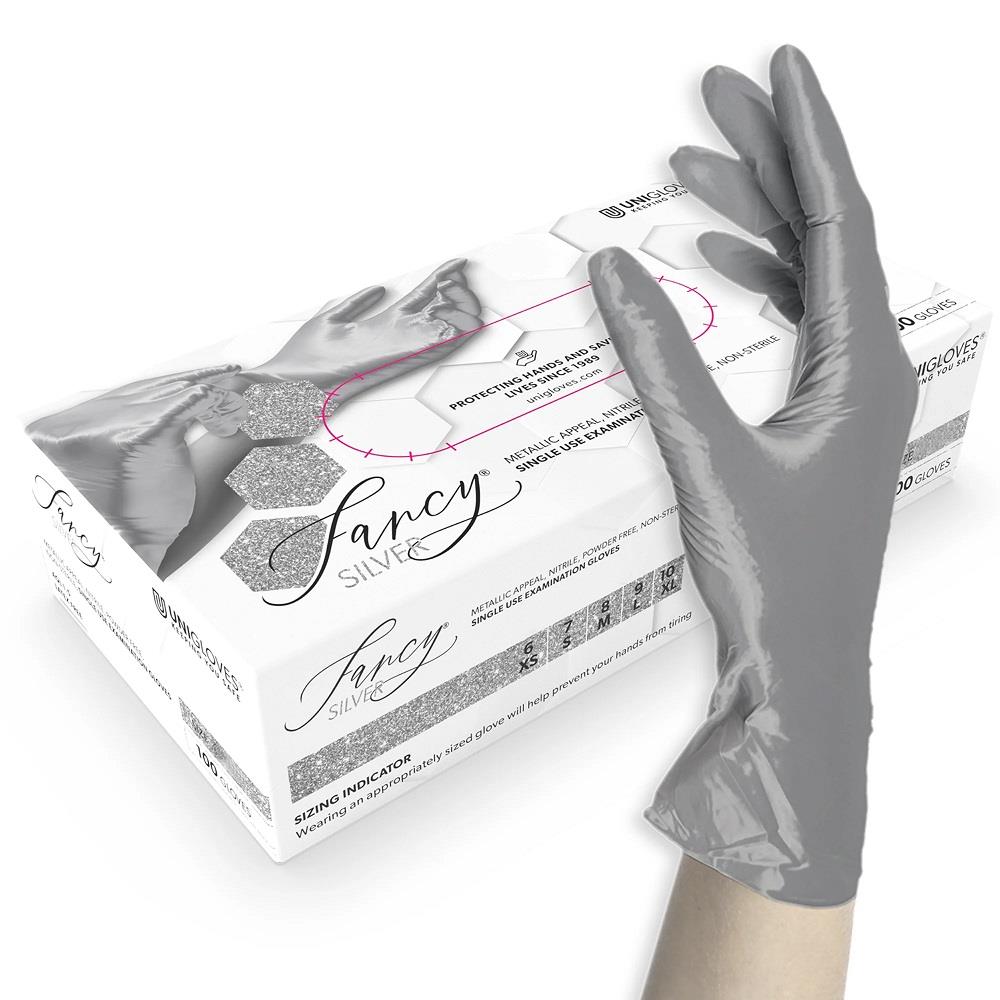 Box 100 Unigloves Fancy Silver Powder Free Disposable Gloves 752 Unigloves