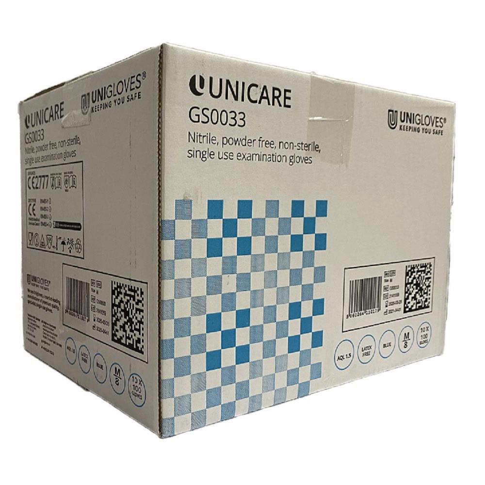 Box 100 Unicare Blue Nitrile Powder Free Medical Grade Disposable Gloves GS003 Unigloves