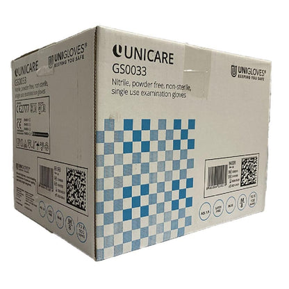 Box 100 Unicare Blue Nitrile Powder Free Medical Grade Disposable Gloves GS003 Unigloves