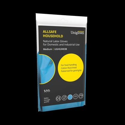 Unigloves Allsafe Blue Latex Household Rubber Gloves Unigloves