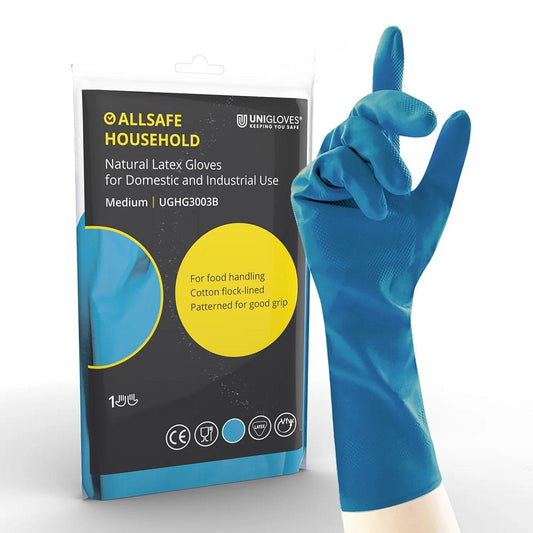 Unigloves Allsafe Blue Latex Household Rubber Gloves Unigloves