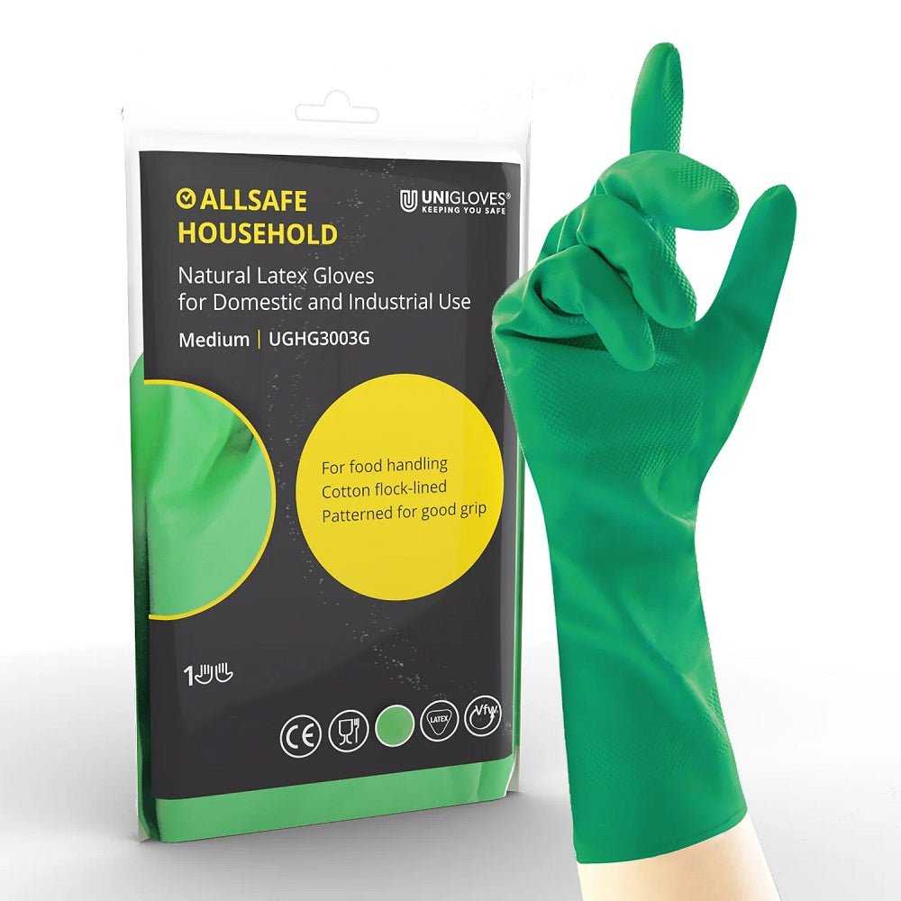 Unigloves Allsafe Green Latex Household Rubber Gloves Unigloves