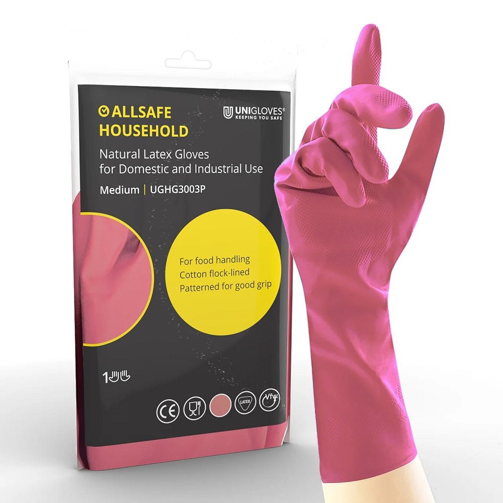 Unigloves Allsafe Pink Latex Household Rubber Gloves Unigloves