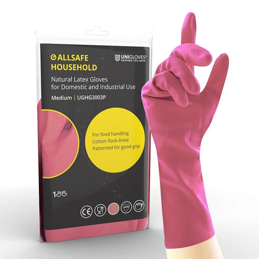 Unigloves Allsafe Pink Latex Household Rubber Gloves Unigloves