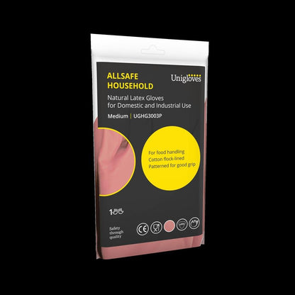 Unigloves Allsafe Pink Latex Household Rubber Gloves Unigloves