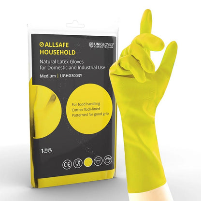 Unigloves Allsafe Yellow Latex Household Rubber Gloves Unigloves