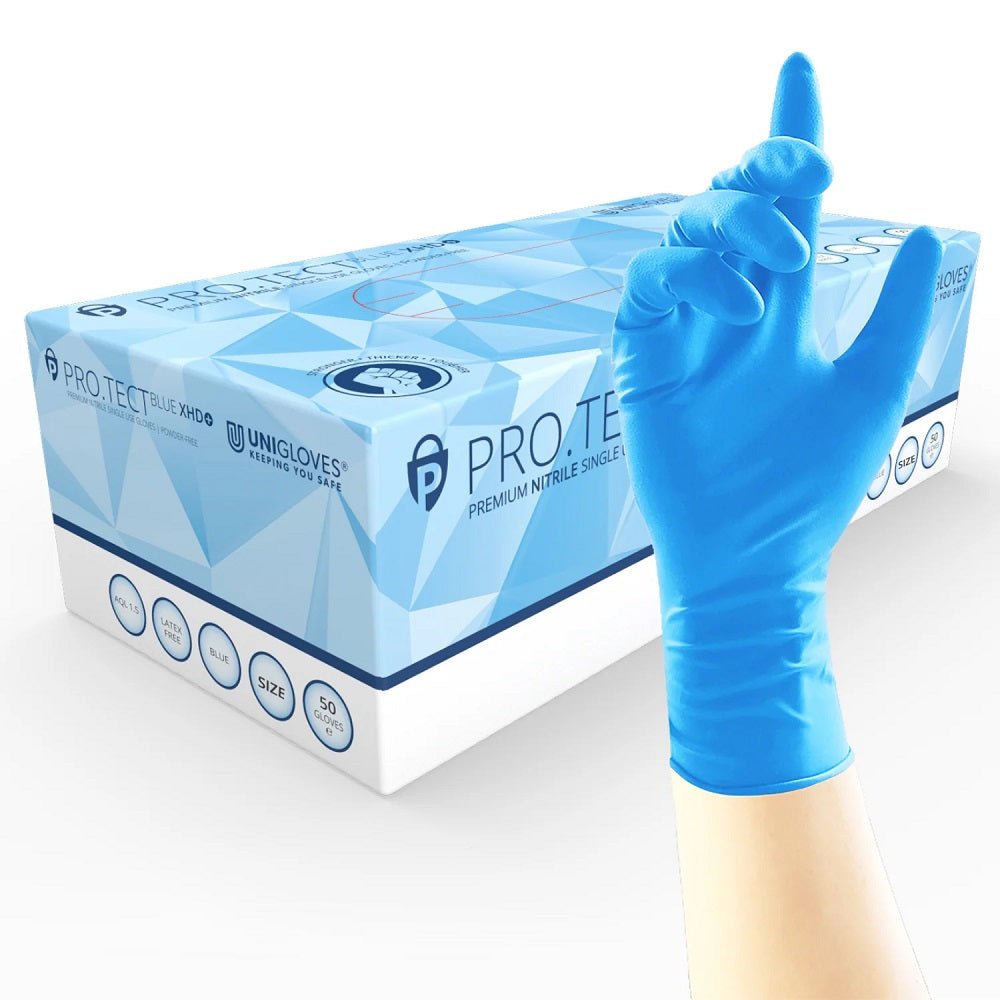 Unigloves Box 50 PRO.TECT Blue XHD+Ultra Heavy Duty Blue Nitrile Disposable Gloves GA010 Unigloves