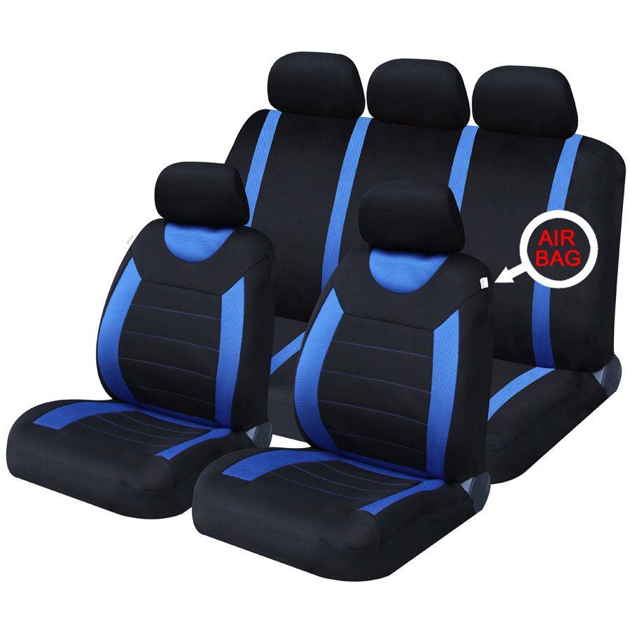Universal Car Black & Blue Seat Covers Washable Airbag Safe Carnaby 8 Piece Set Sakura
