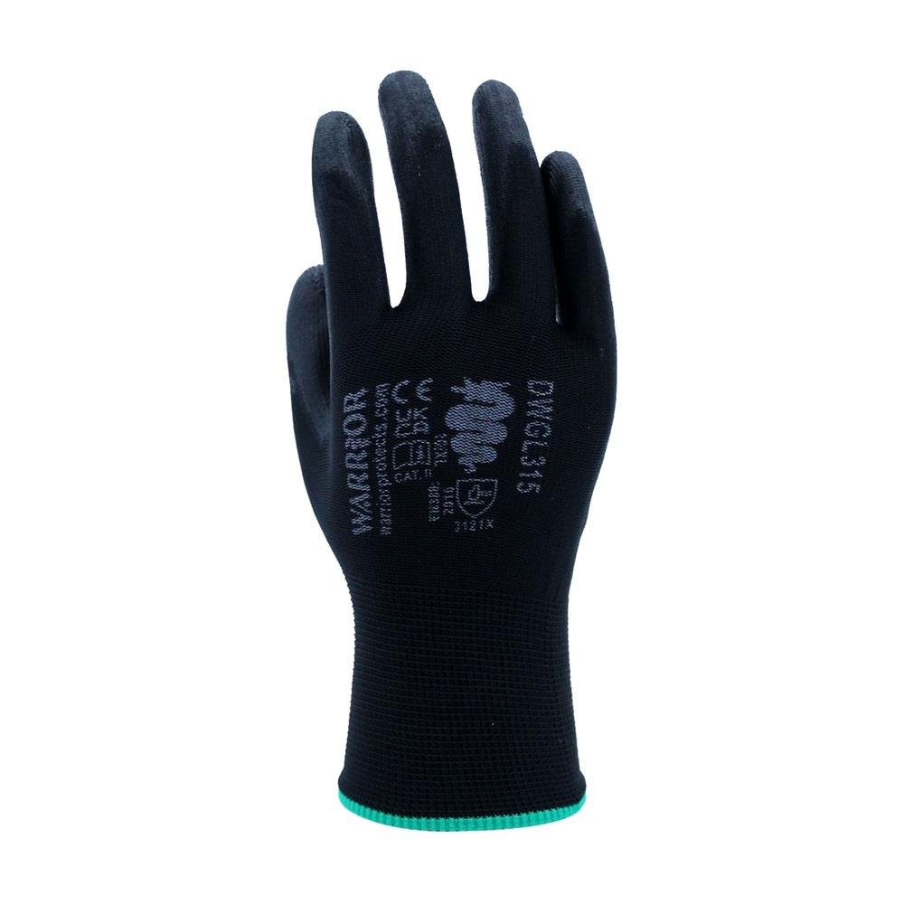 Warrior Black PU Grip Safety Work Gloves – Single Pair or Pack of 12 Warrior