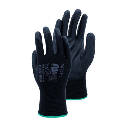 Warrior Black PU Grip Safety Work Gloves – Single Pair or Pack of 12 Warrior