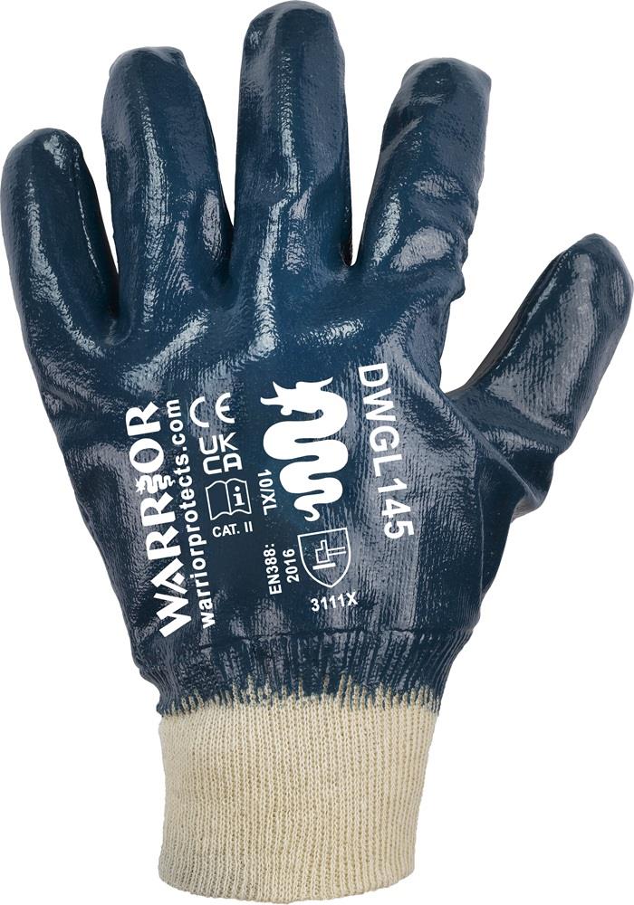 Warrior Heavy Duty Blue Nitrile Fully Coated Work Gloves Warrior