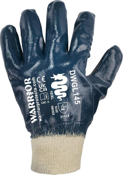 Warrior Heavy Duty Blue Nitrile Fully Coated Work Gloves Warrior