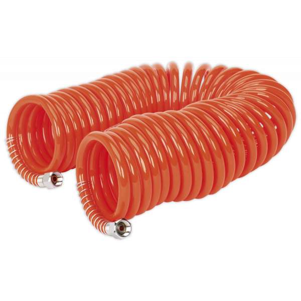 Sealey AH10C/6 PU Coiled Air Hose 10mtr x Ø6mm with 1/4"BSP Unions-0