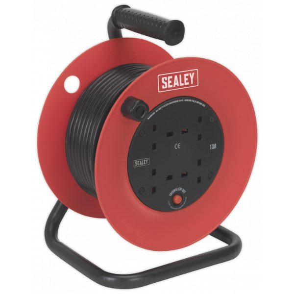 Sealey CR25/1.5 Cable Reel 25mtr 4 x 230V 1.5mm² Heavy-Duty Thermal Trip-0