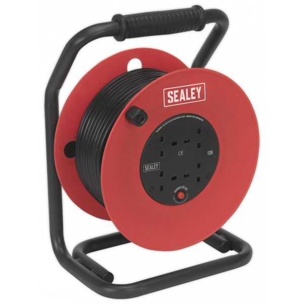 Sealey CR50/1.5 Cable Reel 50mtr 4 x 230V 1.5mm² Heavy-Duty Thermal Trip-0