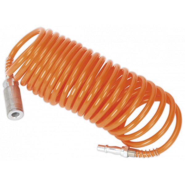 Sealey SA305 PU Coiled Air Hose 5mtr x Ø5mm with Couplings-0