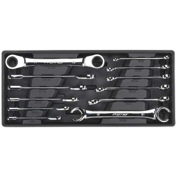Sealey TBT13 Tool Tray with Flare Nut & Ratchet Ring Spanner Set 12pc-0