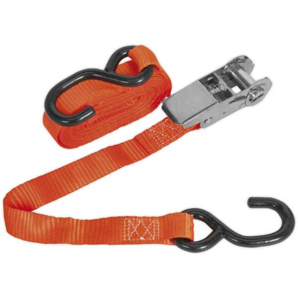Sealey TD0845S Ratchet Tie Down 25mm x 4.5m Polyester Webbing with S Hook 800kg Load Test-0