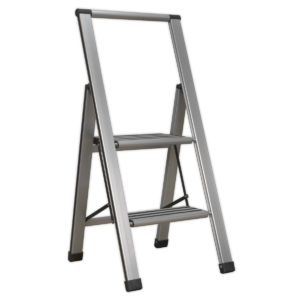 Sealey APSL2 Aluminium Professional Folding Step Ladder 2-Step 150kg Capacity-0