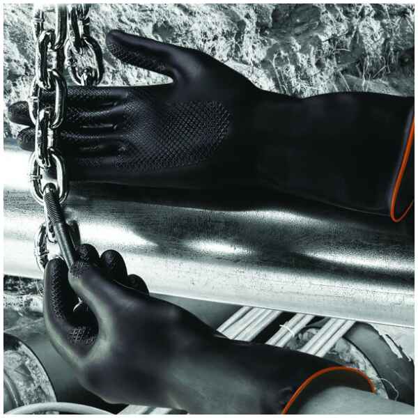 Polyco Jet Black Heavy Duty Latex Rubber Chemical Resistant Gloves