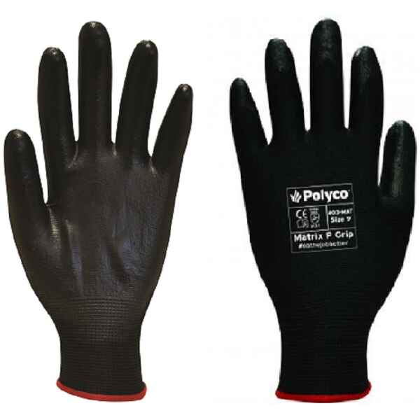 Polyco Matrix P Grip Black PU Palm Coated Gloves