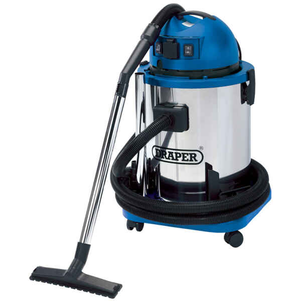 Draper 50L 1400W 230V Wet and Dry Vacuum Cleaner with Stainless Steel Tank and 230V Power Tool Socket 48499-0
