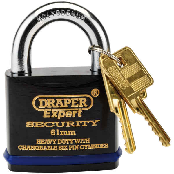 Draper Expert 61mm Heavy Duty Padlock and 2 Keys with Super Tough Molybdenum Steel Shackle 64194-0