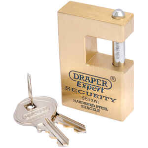 Draper Expert 56mm Quality Close Shackle Solid Brass Padlock and 2 Keys with Hardened Steel Shackle 64200-0