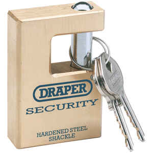 Draper Expert 63mm Quality Close Shackle Solid Brass Padlock and 2 Keys with Hardened Steel Shackle 64201-0