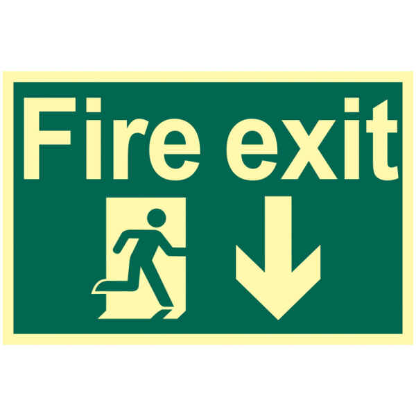 Draper Glow In The Dark 'Fire Exit Arrow Down' Safety Sign 72600-0