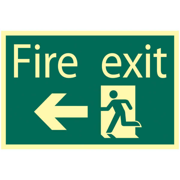 Draper Glow In The Dark 'Fire Exit Arrow Left' Safety Sign 72721-0
