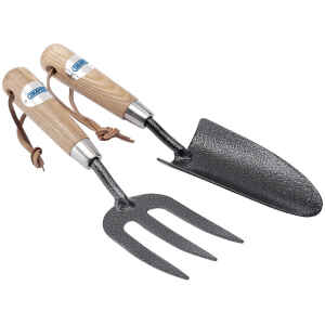 Draper 2 Piece Carbon Steel Heavy Duty Hand Fork and Trowel Set with Ash Handles 83776-0