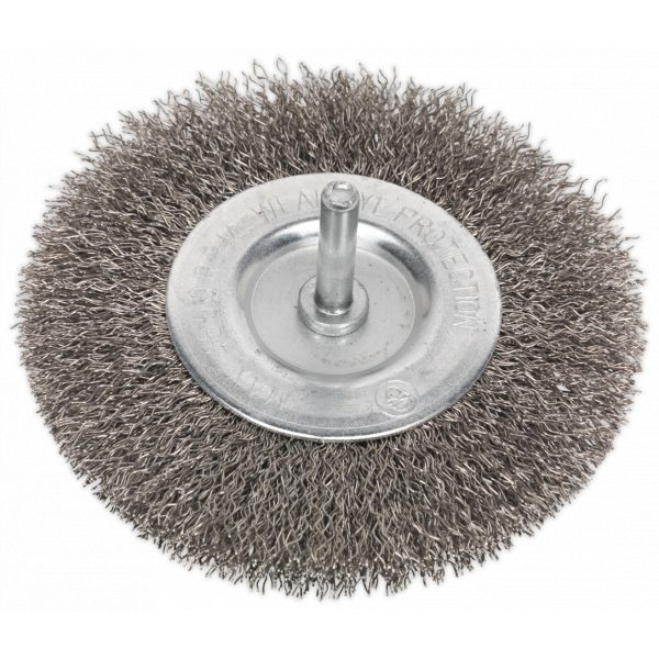 Sealey SFBS100 Flat Wire Brush Stainless Steel 100mm with 6mm Shaft-0