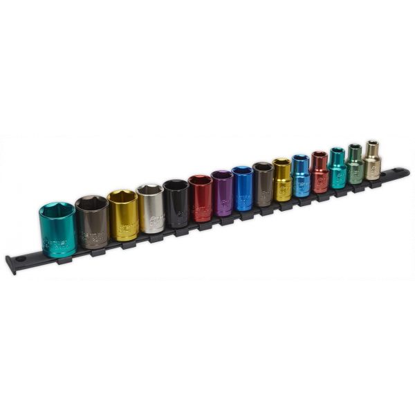 Sealey AK2874 Multi-Coloured Socket Set 15pc 1/2"Sq Drive 6pt WallDrive® Metric-0