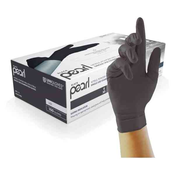 Box 100 Unigloves Black Pearl Powder Free Disposable Gloves GP003