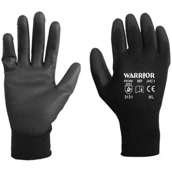 Warrior Black Work Gloves PU Coated