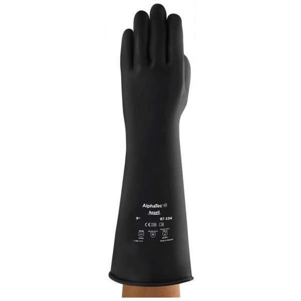 Ansell AlphaTech 87-104 Havy Duty Black Latex Gauntlets Gloves 432mm 17 inch-70225