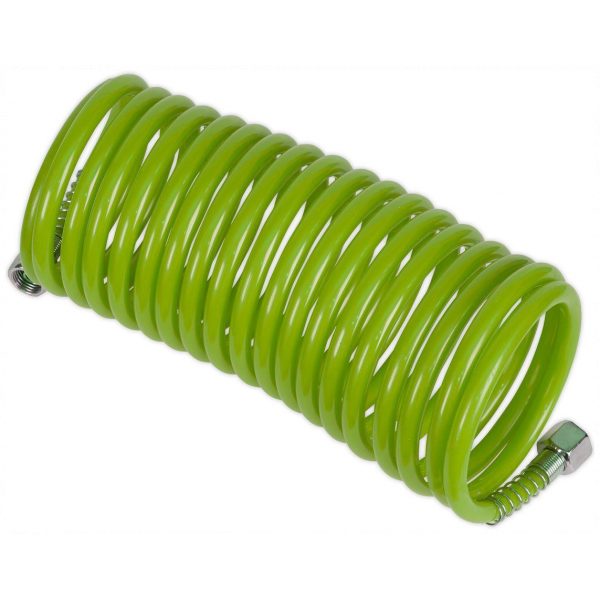 Sealey SA335G PE Coiled Air Hose 5m x Ø5mm with 1/4"BSP Unions - Green-0