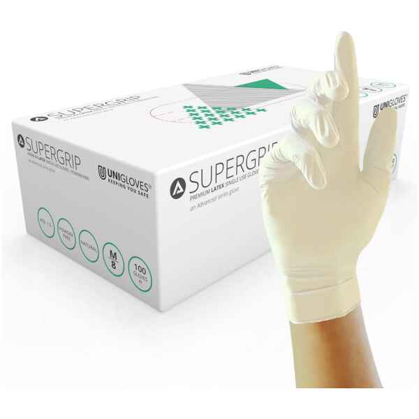 Box 100 Unigloves Super Grip Premium Latex Disposable Gloves GM002
