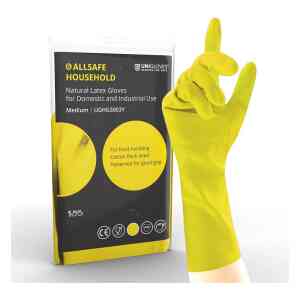 Unigloves Allsafe Yellow Latex Household Rubber Gloves